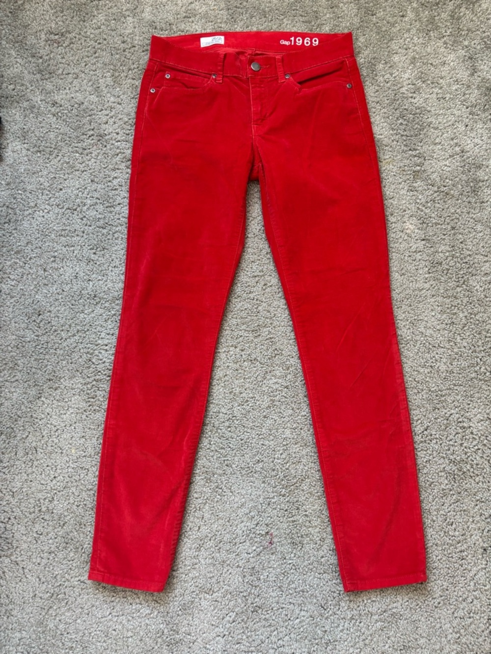 Gap Red Corduroy Skinny Pants Size 26 Mid Rise Stretch Legging Jeans
